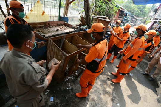 Antisipasi flu burung, kandang unggas di bantaran Ciliwung dibongkar