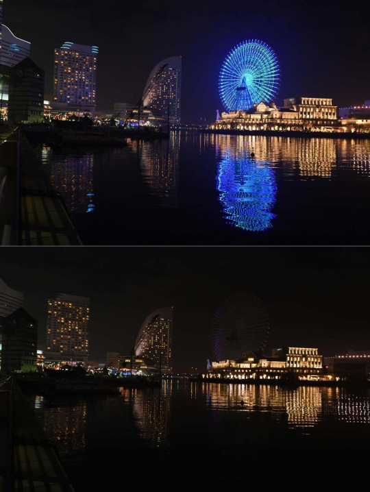 Pemandangan kota-kota di dunia sebelum dan selama Earth Hour