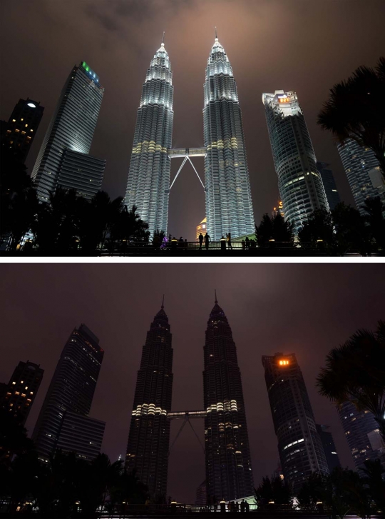 Pemandangan kota-kota di dunia sebelum dan selama Earth Hour