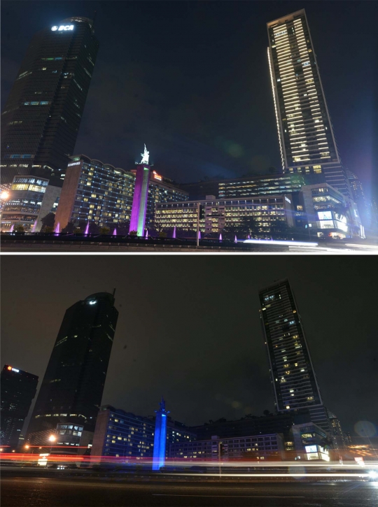 Pemandangan kota-kota di dunia sebelum dan selama Earth Hour