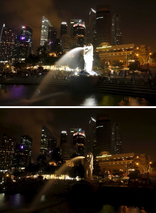 Pemandangan kota-kota di dunia sebelum dan selama Earth Hour