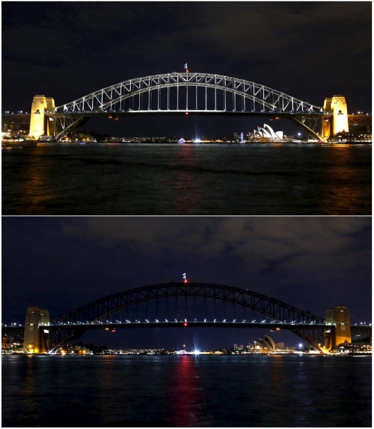 Pemandangan kota-kota di dunia sebelum dan selama Earth Hour