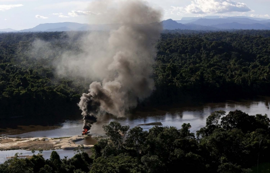 Aksi petugas bersenjata Brasil buru penambang liar di Hutan Amazon