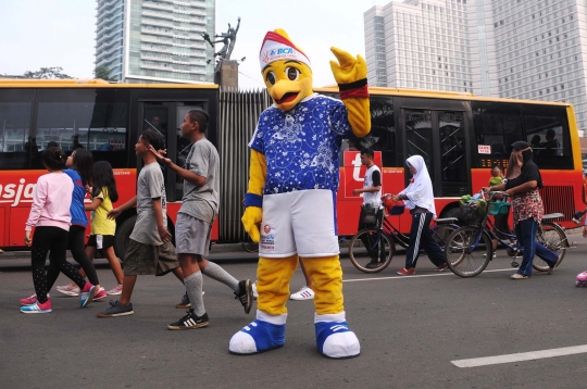 Maskot Indonesia Open 2016 meriahkan Car Free Day di Bundaran HI