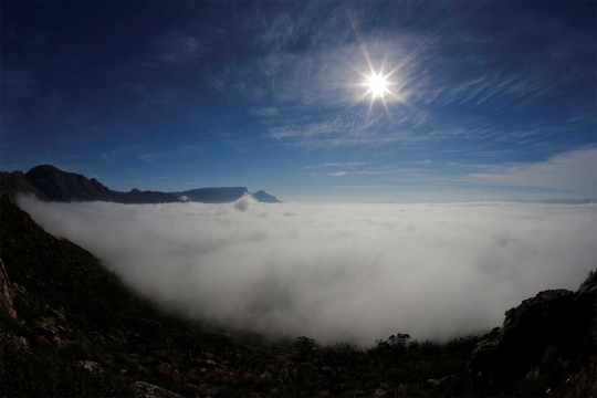Potret landscape keindahan Ou Kaapse Weg saat terselimuti kabut