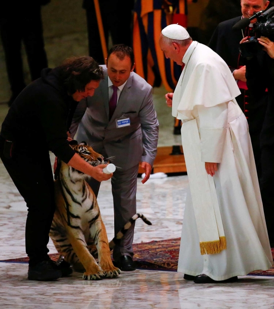 Reaksi Paus Francis ketika bertemu harimau