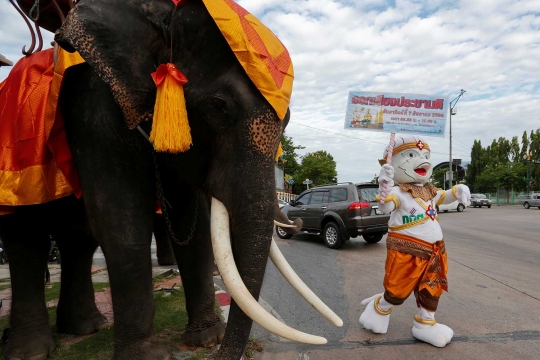 Aksi gajah Thailand ikut kampanye jelang referendum