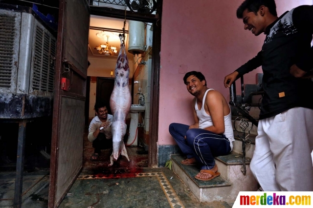Foto : Potret minoritas muslim India sembelih hewan kurban 