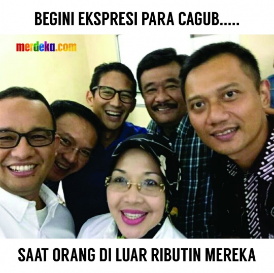 Ekspresi kocak pelaku yang parodikan selfie para kandidat Pilgub DKI