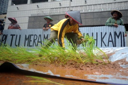 Protes PLTU, para petani Jawa Tengah bikin sawah di Kedubes Jepang