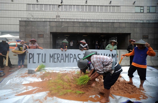 Protes PLTU, para petani Jawa Tengah bikin sawah di Kedubes Jepang