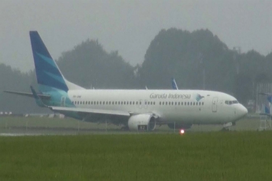 Kondisi pesawat Garuda usai tergelincir di Bandara Adisutjipto