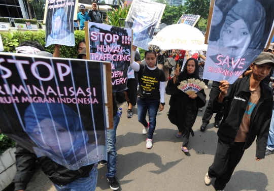 Aksi buruh migran di depan Kedubes Arab diusir aparat