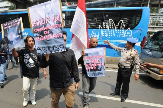 Aksi buruh migran di depan Kedubes Arab diusir aparat