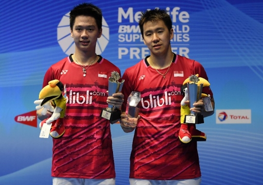 Selebrasi pasangan Marcus dan Kevin saat juarai Malaysia Open 2017