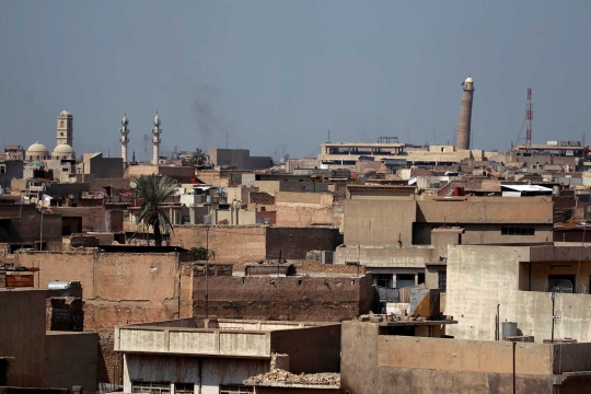 Foto udara kehancuran masjid bersejarah Mosul usai diledakkan ISIS