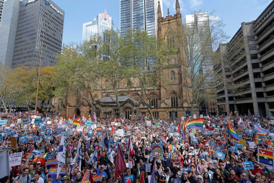 Demo kesetaraan pernikahan sejenis, ribuan kaum LGBT menyemut di jalanan Sydney