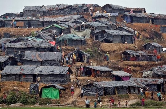 Gotong-royong pengungsi Rohingya bangun kamp di lereng bukit