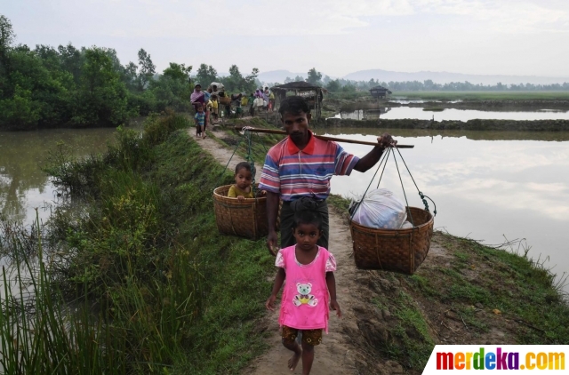 Foto Potret pilu bocah Rohingya dalam pikulan orang tua 