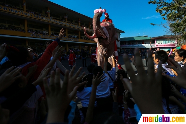 Foto Atraksi gajah Sinterklas bagikan kado Natal untuk 