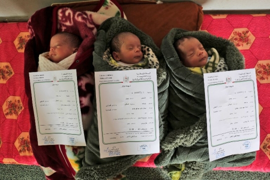 Bayi kembar tiga di Gaza ini bernama Yerusalem, Ibu Kota, dan Palestina