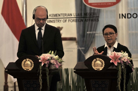 Menteri Retno terima kunjungan Menlu Italia di Gedung Pancasila