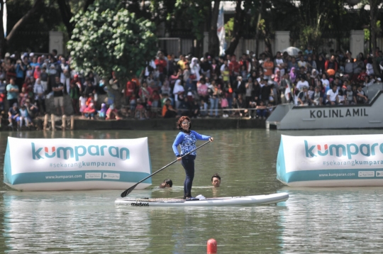 Keseruan Sandiaga dan Menteri Susi balapan di Danau Sunter