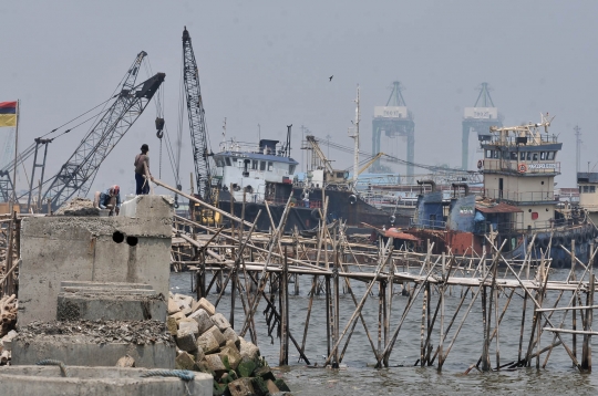 Memantau progres pembangunan tanggul laut Jakarta