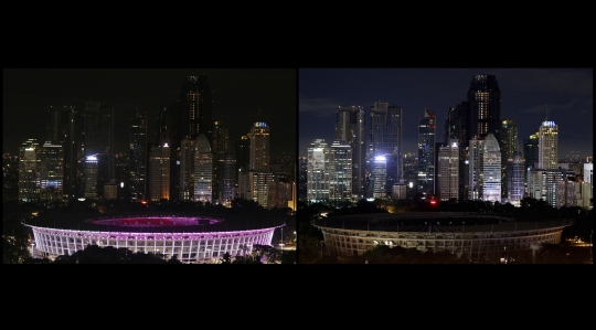 Potret Stadion GBK tanpa gemerlap cahaya saat perayaan Earth Hour