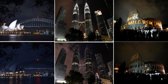 Wajah landmark berbagai negara sebelum dan selama Earth Hour