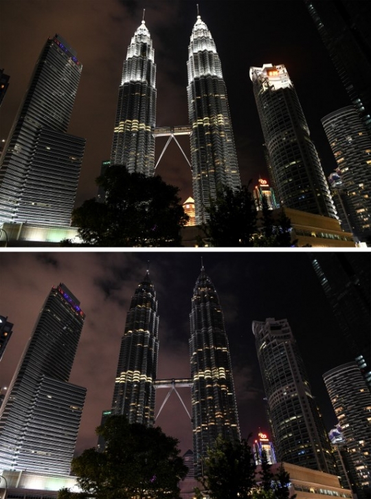 Wajah landmark berbagai negara sebelum dan selama Earth Hour