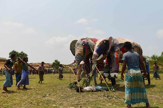 Pengungsi Rohingya jalani latihan hadapi gajah liar di Bangladesh