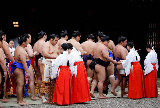 Keseruan turnamen 'Honozumo' di Jepang