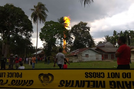 Api setinggi pohon kelapa menyembur dari sumur minyak di Aceh