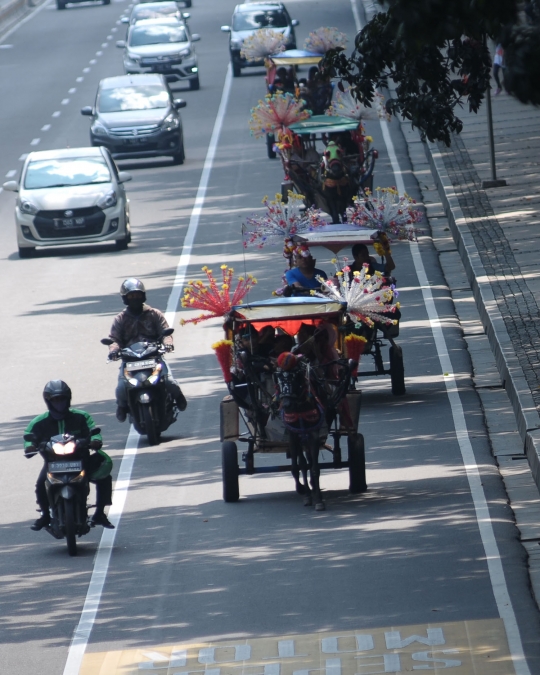 Libur Lebaran, warga keliling Monas pakai delman hias