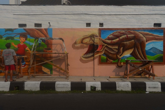 Warna-warni mural tiga dimensi di Jatinegara