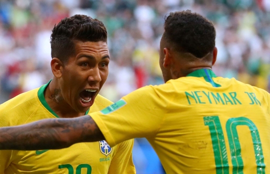 Gol Neymar dan Firmino antar Brasil ke delapan besar