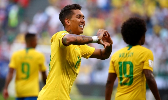 Gol Neymar dan Firmino antar Brasil ke delapan besar