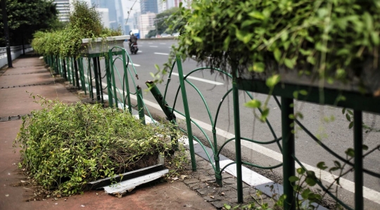 Kurangnya perawatan, pot tanaman hias di trotoar Sudirman memprihatinkan