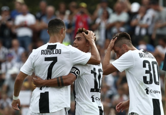 Aksi Cristiano Ronaldo saat cetak gol pertama untuk Juventus