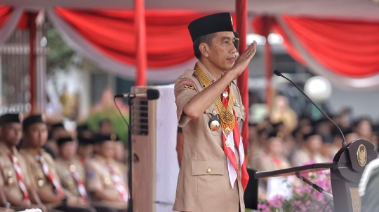 Jokowi dan Iriana hadiri upacara HUT ke-57 Pramuka