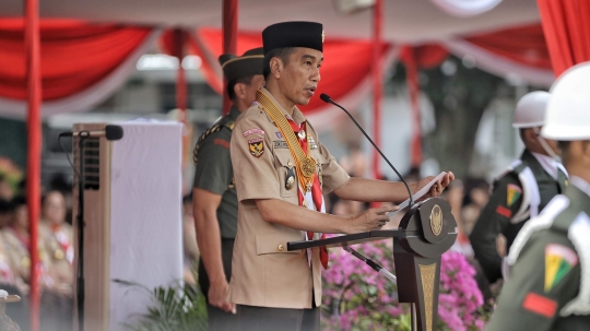 Jokowi dan Iriana hadiri upacara HUT ke-57 Pramuka