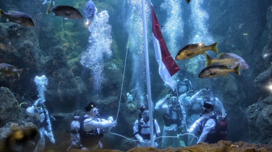 Melihat momen pengibaran bendera HUT RI di Seaworld