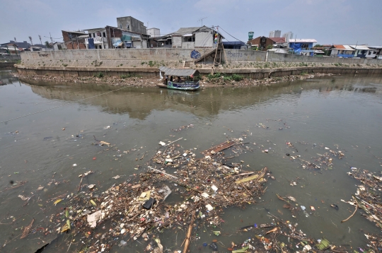 Tumpukan sampah cemari Kali Ciliwung