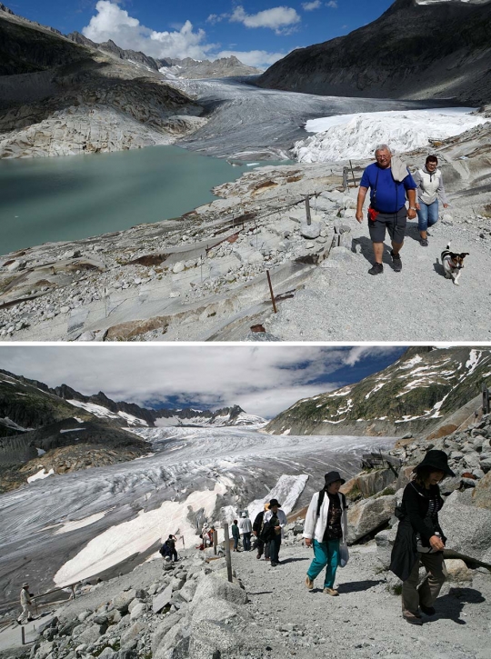 Mirisnya kondisi terkini gletser di Swiss dibanding 10 tahun lalu