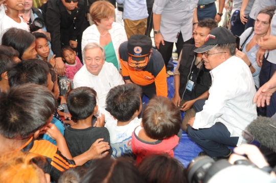 Ditemani Jusuf Kalla, Sekjen PBB tinjau korban gempa dan tsunami Palu