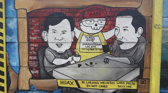 Serukan Pemilu Damai, Warga Depok Buat Mural Jokowi dan Prabowo Ngopi Bareng