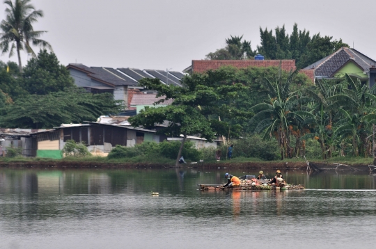 Petugas Lingkungan Hidup DKI Bersihkan Sampah Waduk Ciracas