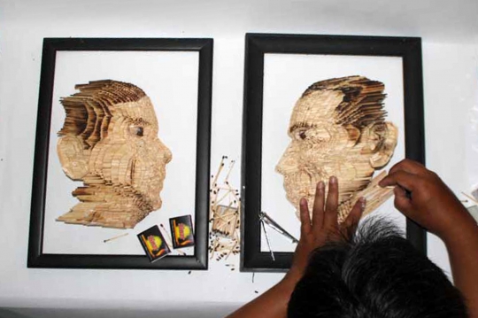 Uniknya Wajah Jokowi dan Prabowo dari Susunan Batang Korek Api