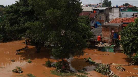 Penampakan Udara Sungai Ciliwung yang Meluap di Pejaten Timur